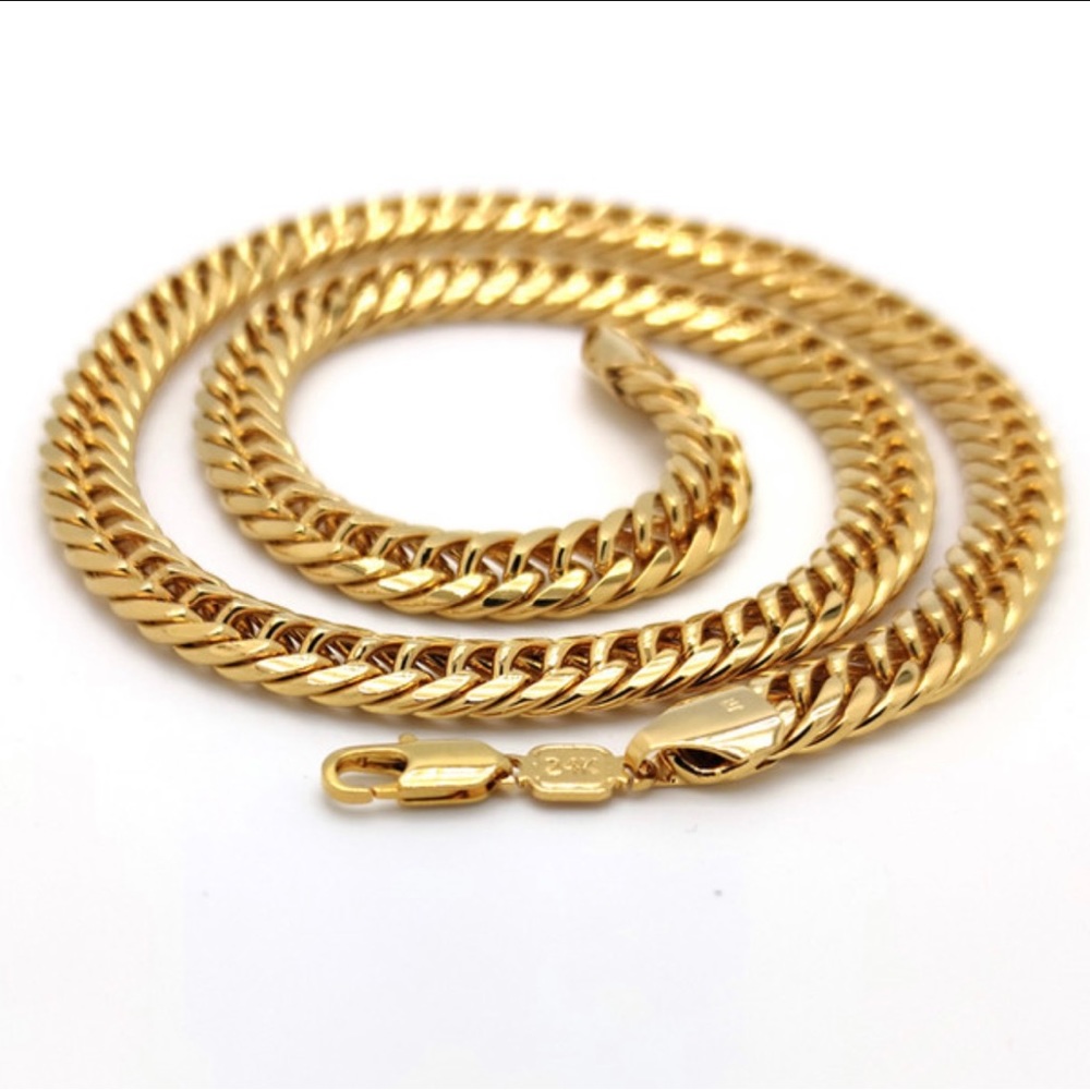 - Beautiful Valentine’s Day  24k Gold layered men’s double curb Cuban link chain